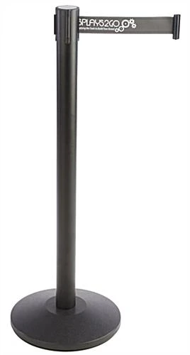 QueuePole.Economy 41.5" Black Stanchion Post, Gray Belt - 1 Color Printing