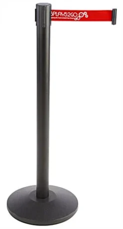 QueuePole.Economy 41.5" Black Stanchion Post W/ Red Belt - 1 Color Printing