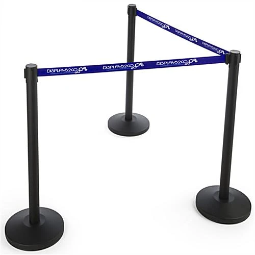 QueuePole.Economy 41.5" Black Stanchion Posts With 6.5' Blue Belt - 2 Color Printing - Image 2