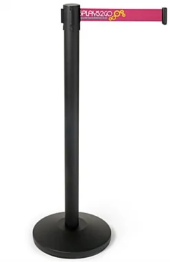 QueuePole.Economy 41.5" Black Stanchion Post W/ 6.5' Pink Belt - 3 Color Printing
