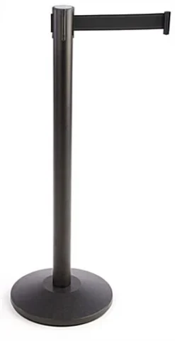 QueuePole 40" Stanchion Post With 9.5' Black Retractable Belt - Black