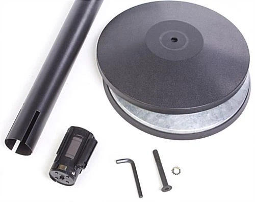 QueuePole Round 40" Stanchion Post With 9.5' Blue Retractable Belt - Black - Image 4