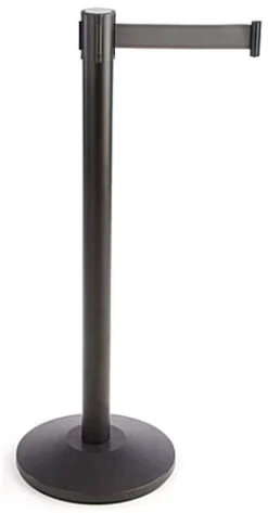 QueuePole 40" Stanchion Post With 9.5' Gray Retractable Belt - Black