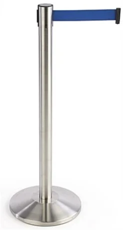 QueuePole 40" Stanchion Post With 9.5' Blue Retractable Belt - Silver