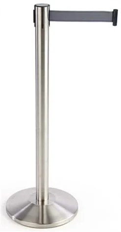 QueuePole 40" Stanchion Post With 9.5' Gray Retractable Belt - Silver