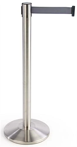 QueuePole 40" Stanchion Post With 9.5' Gray Retractable Belt - Silver