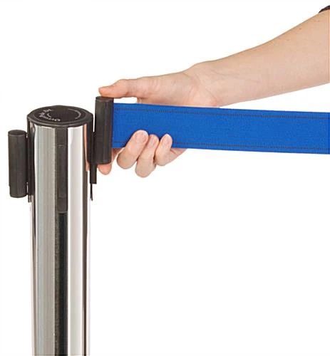 QueuePole 40" Stanchion Post With 9.5' Blue Retractable Belt - Chrome - Image 2