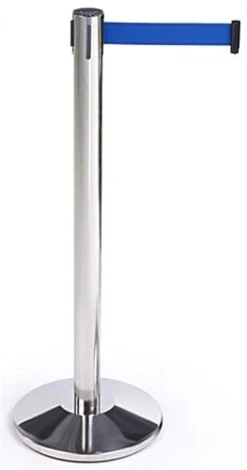 QueuePole 40" Stanchion Post With 9.5' Blue Retractable Belt - Chrome