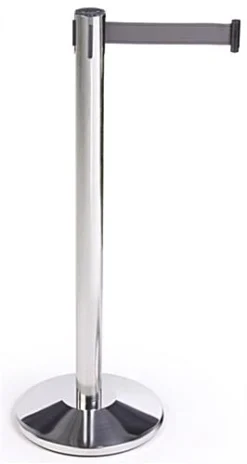 QueuePole 40" Stanchion Post With 9.5' Gray Retractable Belt - Chrome