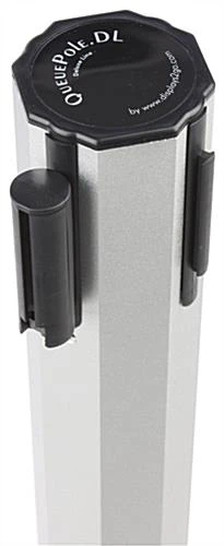 QueuePole Octagonal 40.25" Silver Stanchion Post W/ 9.5' Black Retracting Belt - Image 3