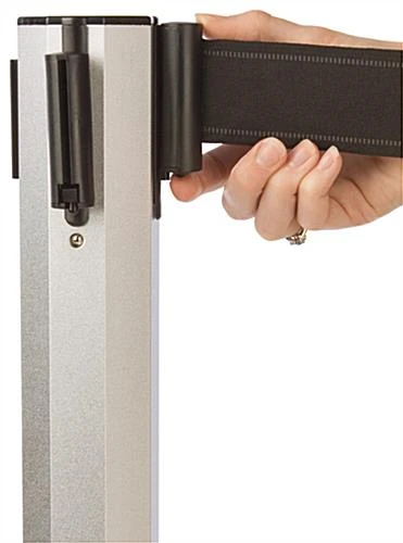 QueuePole Octagonal 40.25" Silver Stanchion Post W/ 9.5' Black Retracting Belt - Image 4