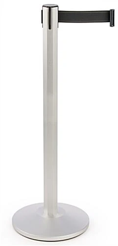 QueuePole Octagonal 40.25" Silver Stanchion Post W/ 9.5' Black Retracting Belt