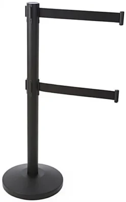 QueuePole.Economy 42" Black Stanchion Post With Dual 6.25’ Retractable Belts - Black