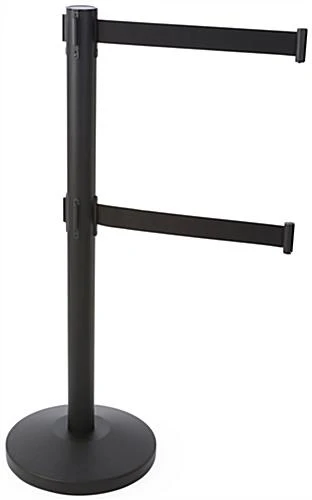 QueuePole.Economy 42" Black Stanchion Post With Dual 6.25’ Retractable Belts - Black
