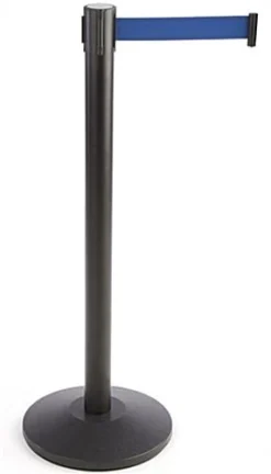 QueuePole.Economy 41.5" Black Stanchion Post With 6.5' Blue Retractable Belt