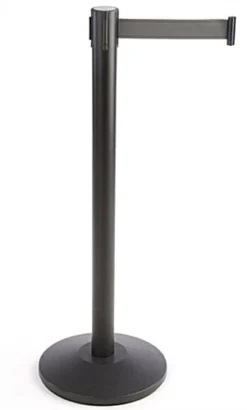 QueuePole.Economy 41.5" Black Stanchion Post With 6.5' Gray Retractable Belt
