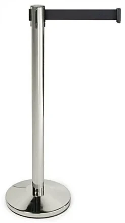 QueuePole.Economy 41.5" Silver Stanchion Post With 6.5' Black Retractable Belt