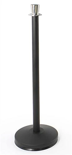 QueuePole Round (2) 39" Black Stanchion Posts W/ Chrome Tops & 6.5' Black Rope - Image 3