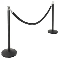 QueuePole Round (2) 39" Black Stanchion Posts W/ Chrome Tops & 6.5' Black Rope