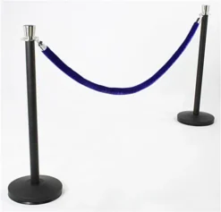 QueuePole Round (2) 39" Black Stanchion Posts W/ Chrome Tops & 6.5' Blue Rope