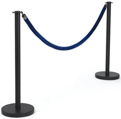 QueuePole Round (2) 39” Black Stanchion Posts W/ 6.5’ Velvet Rope - Blue