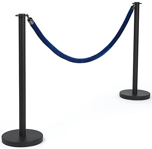 QueuePole Round (2) 39” Black Stanchion Posts W/ 6.5’ Velvet Rope - Blue