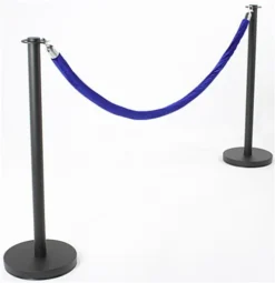 QueuePole Round Set Of (2) 39" Black Stanchion Posts With 6.5' Blue Rope