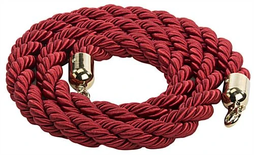 6.5' Braided Nylon Stanchion Rope With Brass-Colored Clasps - Red