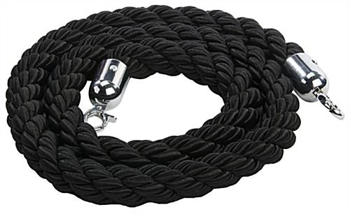 6.5' Braided Nylon Stanchion Rope With Chrome Clasps - Black