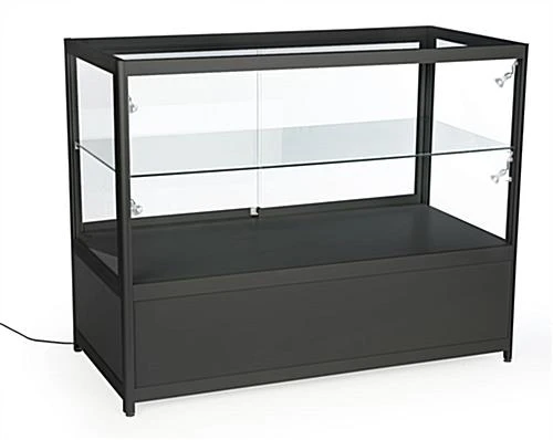 48" Retail Display Case W/Cabinet, LED Side Lights, Slide Doors, Unassembled - Black - Image 2