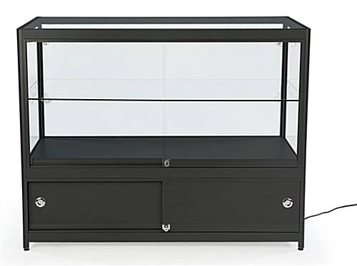 48" Retail Display Case W/Cabinet, LED Side Lights, Slide Doors, Unassembled - Black - Image 3