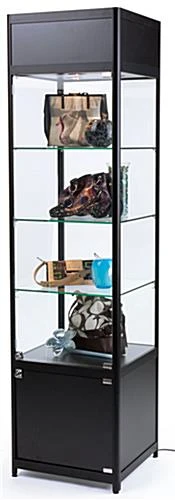 20" Display Case W/ LED Lights, Glass Shelves, Locking Hinged Door - Black