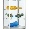 24" Display Case W/ LED Lights, Adjustable Shelves, Locking Hinged Door - Silver