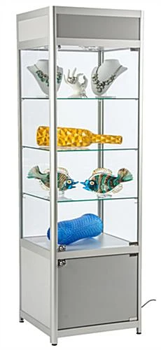 24" Display Case W/ LED Lights, Adjustable Shelves, Locking Hinged Door - Silver