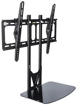 TV Wall Mount With Glass Shelf, Fits Monitors 32 To 55", Tilting Bracket - Black