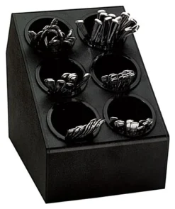 Tiered Plastic Silverware Holder, 6 Bins - Black