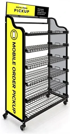 39.5" Wire Racks W/ (3) Pre-Printed Panels, 4 Locking Caster Wheels - Mobile Pickup