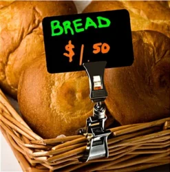 3-1/16" Clip-On Deli Tags For Wet Erase, Rectangular, 4.5-In Clip, Set Of 100 - Black