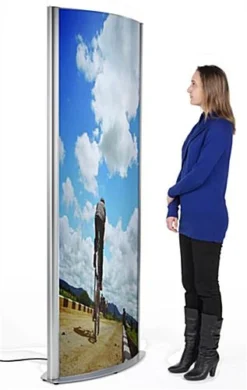 27 X 77 Poster Stand For Floor, Illuminated, Double Sided, Curved - Silver