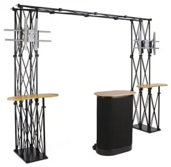 10x10 Trade Show Booth Kit W/ 3 Counters, 2 Truss TV Mounts - Black