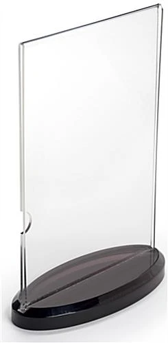 5 X 7 Tabletop Acrylic Sign Holder, Side Loading, Oval Smoke Base – Clear