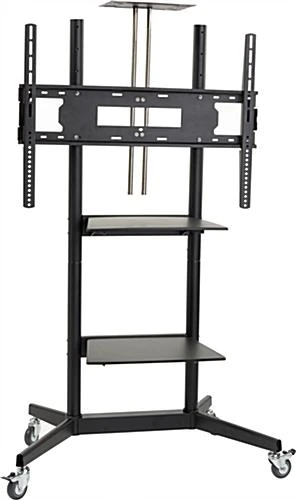 TV Stand For Floor With Wheels, Fits Monitors 40-80", Includes Camera Shelf - Black - Image 3