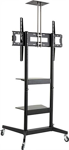 TV Stand For Floor With Wheels, Fits Monitors 40-80", Includes Camera Shelf - Black - Image 4