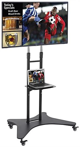 TV Stand W/ Shelf, Fits Monitors 37 - 70", Locking Wheels, Height Adjustable - Black - Image 2