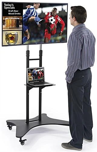 TV Stand W/ Shelf, Fits Monitors 37 - 70", Locking Wheels, Height Adjustable - Black - Image 7