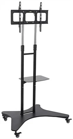 TV Stand W/ Shelf, Fits Monitors 37 - 70", Locking Wheels, Height Adjustable - Black
