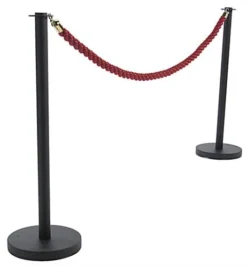 QueuePole Round (2) Black Stanchions W/ 6.5' Braided Red Rope & Brass Clasps