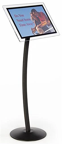 11 X 17 Menu Stand For Floor, Magnetic Lens, Curved Post, Portrait/Landscape - Black
