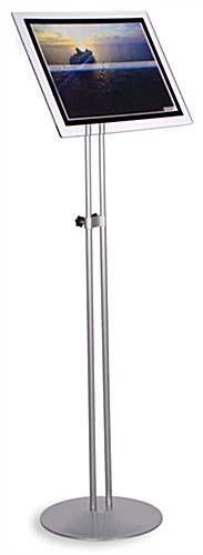 17" X 11" Menu Stand For Floor With Magnetic Lens, Adjustable Height - Silver