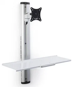 Workstation For Wall, Fits 15”–27” Monitors, Keyboard & Mouse Tray - Silver